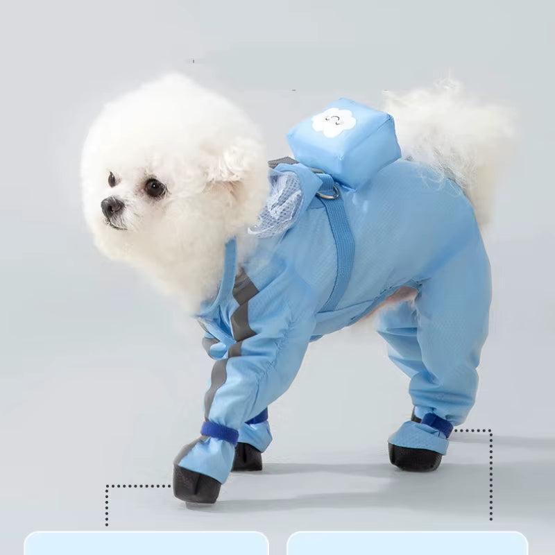 Dog Raincoat 1PC Cat and Dog Rain Poncho Waterproof Four-Legged All-Inclusive Small Medium-Sized Dog Leash Pet Supplies